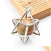 Pendant Necklaces Eight Pointed Star Necklace 3D Geometry With Natural Stone For Men And Women Drop Delivery Jewelry Pendants Dhjt2