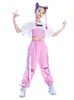 Vêtements de scène filles Hip Hop vêtements de danse de rue été manches courtes hauts pantalon rose Costume de Jazz enfants Costume de Performance BL8173