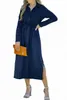 синяя скрипинка текстурированное платье рубашки с длинным рукавом с ремнем j9ox#