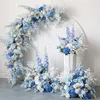 Fiori decorativi White Rose Blue Delphinium Fila di fiori artificiali Appeso Festa di nozze Sfondo Arco Decor Strada Piombo Puntelli floreali a sfera
