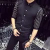 Camisas de vestido masculinas Men de tamanho de tamanho casual Marca Slim Fit Listed Patchwork Tuxedo Camisa Clube de Night Club Mens Clothes 2023