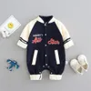 Rompers Baju bayi laki laki kain perca kombinezon huruf seragam bisbol untuk baru lahir keseluruhan monyt musim semi gugur 230516
