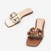 Pantoufle New Summer Leather h Buckle Women Slide Casual Square Toe Flat Sandal 220622