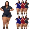 Vêtements pour femmes Grande taille Designer Combinaisons Solide Lettre Imprimer Col en V Demi Fermeture Éclair À Manches Courtes Skinny Club Romper Vêtements Ensemble