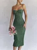 Vestido Midi de encaje verde, vestido elegante y sexy de noche para invitados de boda, vestidos de fiesta de noche con tirantes finos, vestidos de cumpleaños para mujer 2022