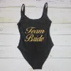 Women's Swimwear Swimwear Women Swimsuit Team Bride Glitter Gold Print Bathing Suit Monokini Bodysuit Bachelor Party 230512