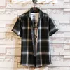 Mäns casual skjortor märke Summer Men's Plaid Black White Shirt Fashion Kort ärm Casual Shirts Plus Asian Size M-4XL 5XL 230516