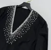 Women's Blouses 2023 Spring Fashion Shirt V-neck Crystal-embellished Cotton-poplin Black Tops Blouse Women