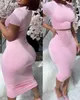 Work Dresses Simple Casual Skirt Two-Piece Set 2023 Summer Solid Color Round Neck Short-Sleeved Top & Hip Tight High Waist Suit