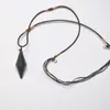 Pendanthalsband Black Carnelian Stone Justerbar nylonrep Braid Halsbandsmycken för Woman Gift 1st F424