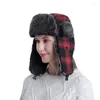 Berets Winter Warm Earflap Cap Military Tactical Windproof Bomber Hats With Earmuffs Russian Thick Plush Plaid Hat For Men High Quality
