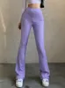 Pantalon deux pièces pour femmes solide Y2k femme pantalon E Girl esthétique mode Streetwear femmes vêtements Slim taille haute Capris Sexy cloche bas Flare collants 230516