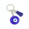 Nyckelringar grossist 30mm keramik blå turkisk ond öga nyckelring bilhållare nyckelring för kvinnor män smycken gåva tofs charm dropp deli otelj