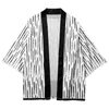 Ethnic Clothing Black Striped Printed White Cardigan Fashion Street Beach Japanese Kimono Robe Men Shirts Yukata Haori Women's