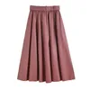 Saias de inverno Mulheres Pu Faux Leather Midi Fashion Vintage Sashes A-Line High Colo