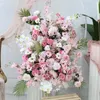 Decorative Flowers Pink Artificial Flower Row Runner Wedding Arch Backdrop Deco Hang Wall Arrangement Road Guide Floral Party Window Display