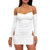 Casual Dresses Sexy Style Women's Halter Mini Bodycon Dress Ladies Simple Solid Shawl Long Sleeve Smock Set 2023 Draw Back Thin