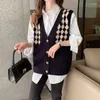 Femmes gilets 2023 femmes Cardigan rétro Plaid tricoté gilet sans manches hauts mode coréenne gros pull manteau