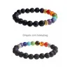 Kralen zwarte lava stenen sieraden 7 chakra armbanden strengen 8 mm yinyang rock kraal elastische natuurlijke stenen edelstenen yoga menditatie b dhqrz