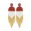 Orecchini pendenti FRANGIA CON PERLINE MARDI GRAS | Lampadario di perline di semi nativi americani per donne Mama Mom Boho Tassel Accessori