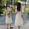 Горничные платья 8027# Летнее корейское модное беременное платье элегантное линия Слимная талия свободная одежда для беременных. Повседневная беременность 230516