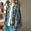 Women's Polos Women's Vintage Cotton And Linen Shirt Printing Flax Long Sleeves Loose Single Breasted Spring Summer Casual Jacket