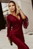 Red Deep V Neck Bell Sleeve Sequin Dress 2023 Hot New J4qm#