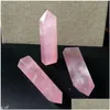 Arts et artisanat Quartz rose naturel Tour de cristal rose Chakra minéral Baguettes de guérison Reiki Energy Stone Baguette magique à six côtés Roug Dhvk3