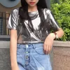 Women's T-Shirt Glittering Short-sleeved T-shirt Women Trendy Silver Pearlescent Half-sleeved Round Neck Kawaii T- shirt y2k 230516