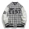 Giacche da uomo Fashion Weave Plaid Patchwork Baseball Mens Hip Hop Harajuku Lettera Ricamo Casual Varsity Bomber Jacket Cappotti unisex