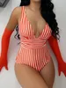 OnePiece pakken gestreept zwempak vintage badmode vrouwen vneck baden zwempak vrouwelijk zomer strandkleding bodysuit 230515