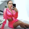 Abito a due pezzi Chicology Women Silky Satin 2 Set Lace Up Manica lunga Crop Top Gonna Autunno Inverno Abiti Moda Abiti sexy 230515