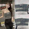 Seksowne dżinsowe bandeau tops rhinestone liter crop top moda letnia kamizelka bez ramiączek noszenie klubu nocnego