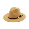 Mode tophoeden elegante mode solide vilt fedora hoed band brede platte rand hoeden stijlvolle trilby panama caps s21
