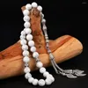 Pendanthalsband Vita turkosa Howlite pärlor Sten smycken pärlstav halsband bön islamisk tasbih 33