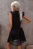 Black Swiss Dot Lessed BabyDoll Mini Dress 2023 Hot New I6JX#