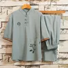 Tracksuits voor heren 2023 mannen linnen borduurwerk Hanfu katoensets Chinese stijl pak mannelijke traditionele tang taichi top broek zomer