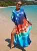 Coverups Abiti caftano Beach Cover Ups Donna Bohemian Maxi Robe Stampato Tie Dye Rayon Summer Holiday Costumi da bagno Drop 230515