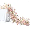 Dekorativa blommor lyxiga rosa bröllop Floral Runner Arrangement Banket Evenemangsbord Centerpieces Ball med Candleholder Rose Hydrangea