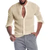 Heren Casual shirts Katoen linnen longsleve zomer Solid Color Standup Collar Beach Style Plus Maat 230516