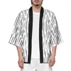 Ethnic Clothing Black Striped Printed White Cardigan Fashion Street Beach Japanese Kimono Robe Men Shirts Yukata Haori Women's