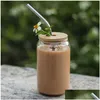 Tassen 12 Unzen Sublimationsglas Bier Wasserflasche Dose Tumbler Trinkgläser mit Bambusdeckel und wiederverwendbarem St. Eiskaffee 16 Unzen 20 Unzen Dro Dhkqm