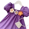 Flower Girls Dress Summer Wear Short-sleeved Children Hubble-bubble Sleeve Princess Dress of French Chiffon Dress