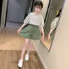 服のセット子供服夏のポルカドットTシャツショーツコスチューム女の子韓国語の子供服服服ティーンガールズセット3-12年230516