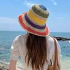 Wide Brim Hats Bucket Womens Summer Rainbow Straw For Women Foldable Visor Sun Protection Caps Female Beach Fashion 230515