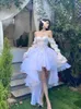 Sukienki imprezowe gaun peri bahu terbuka putih elegan musim semi Panas 2023 Puff Putri Chic Wanita Pesta Jala 230515