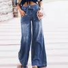 Kvinnors jeans brett ben för kvinnor med hög midja lastbyxor stretch wasited elastic klocka botten baggy pantalones de mujer