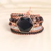 Strand Obsidian Double Pendant Wrap Armband Flätad läderpärlor prydnad