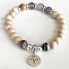 Link Bracelets MG1736 Design Aries Zodiac Bracelet For Women 8 MM Woodbaeds Botswana Agate Chakra Wrist Mala Handmade Gemstone Jewelry