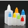 Kleurrijke PE -druppelflessen 2 ml 5 ml 10 ml 15 ml 20 ml 30 ml 50 ml naaldtips met kleur Kinddichte dop scherpe druppper tip plastic eliquid fles